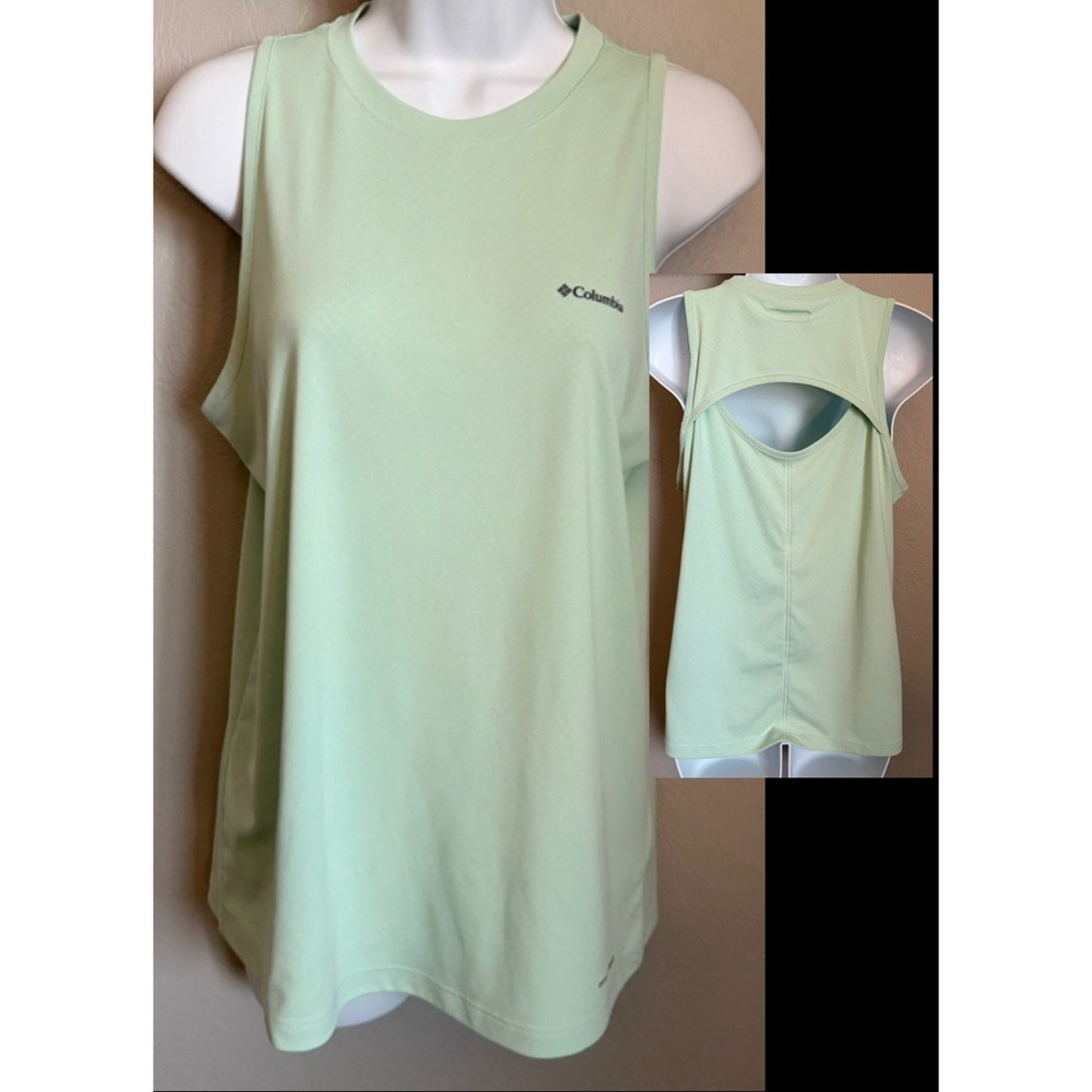 Columbia‎ Tank Top Womens Medium Green Sleeveless Activewear Crew Neck Open Back